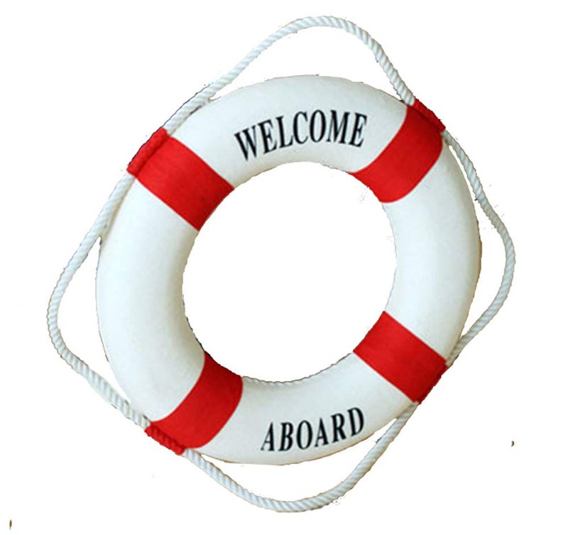MorroMorn Lifebuoy Wall Hanging Decor - Welcome Aboard Mediterranean Style Home Decoration (Red, 20") - Image 1